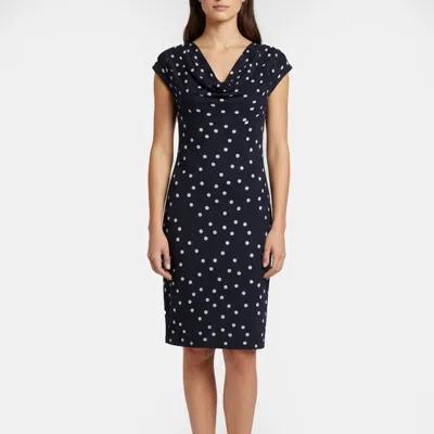 Pre-owned Escada Navy Blue Polka Dot Jacquard Knit Cowl Neck Dress S