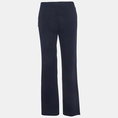 Pre-owned Escada Navy Blue Stretch Wool Straight Fit Trousers M