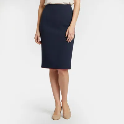 Pre-owned Escada Navy Blue Wool Crepe Pencil Skirt L