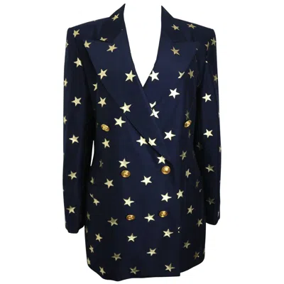 Pre-owned Escada Navy With Gold Stars Double Breasted Blazer In Blue