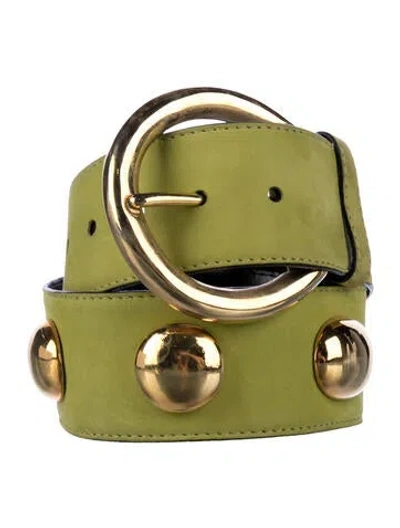 Pre-owned Escada Nubuck Studded Accents Waist Belt In Green