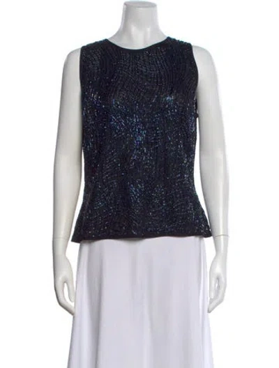Pre-owned Escada Nylon Patterned Top W/ Tags In Blue