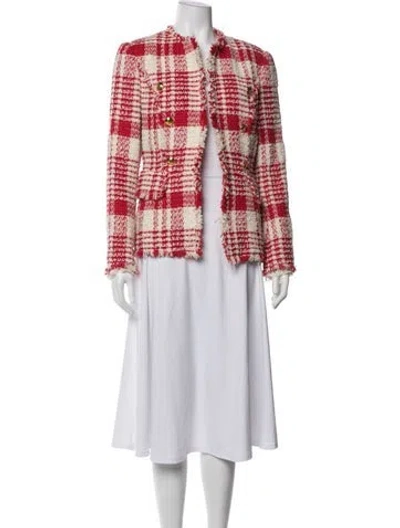 Pre-owned Escada Nylon Plaid Print Blazer In Red