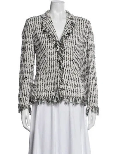 Pre-owned Escada Nylon Tweed Pattern Blazer In White