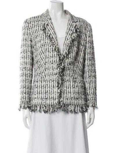 Pre-owned Escada Nylon Tweed Pattern Blazer In White