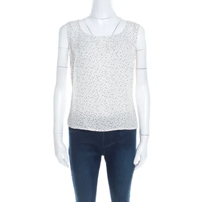 Escada Off White And Black Polka Dotted Silk Sleeveless Top