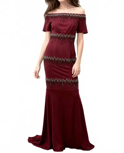 Escada Off-shoulder Evening Gown In Burgundy In Brown
