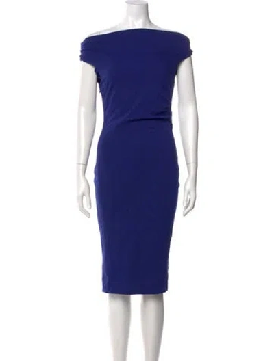 Pre-owned Escada Off-the-shoulder Knee-length Dress In Blue