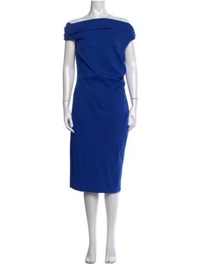 Pre-owned Escada Off-the-shoulder Knee-length Dress In Blue