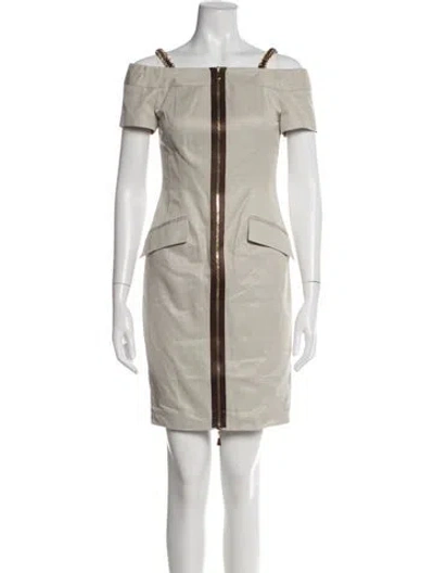 Pre-owned Escada Off-the-shoulder Knee-length Dress In Neutral