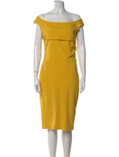 Pre-owned Escada Off-the-shoulder Knee-length Dress In Yellow