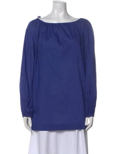 Pre-owned Escada Off-the-shoulder Long Sleeve Blouse In Blue
