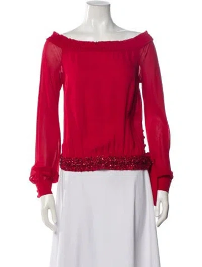 Pre-owned Escada Off-the-shoulder Long Sleeve Blouse In Red