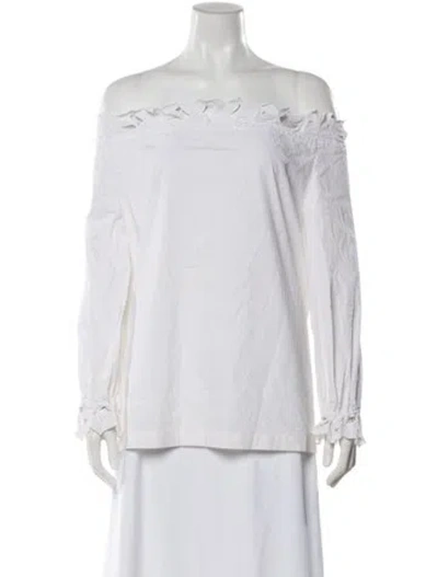 Pre-owned Escada Off-the-shoulder Long Sleeve Blouse In White