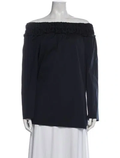 Pre-owned Escada Off-the-shoulder Long Sleeve Top In Blue