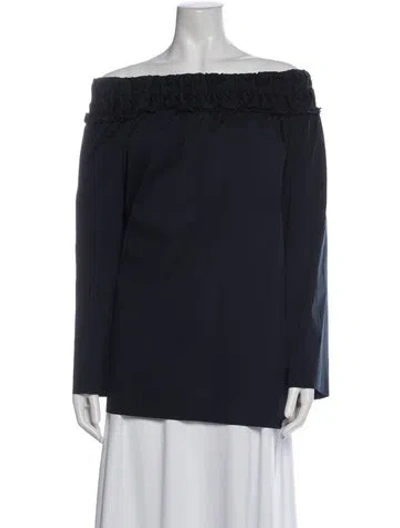 Pre-owned Escada Off-the-shoulder Long Sleeve Top In Blue