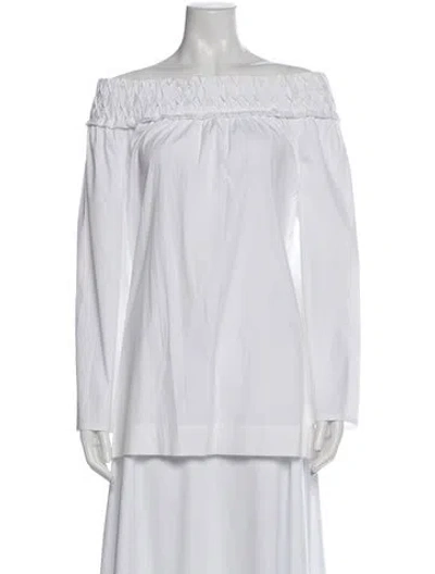 Pre-owned Escada Off-the-shoulder Long Sleeve Top In White