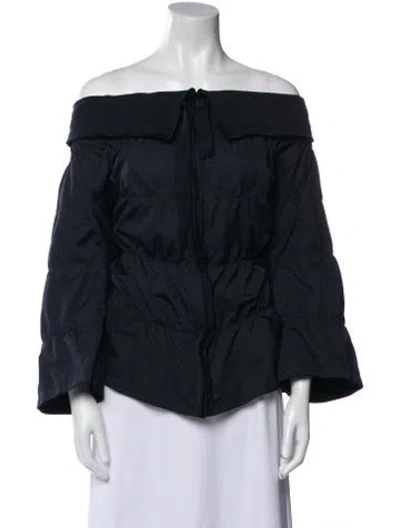 Pre-owned Escada Off-the-shoulder Three-quarter Sleeve Blouse In Blue