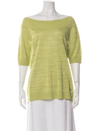 Pre-owned Escada Off-the-shoulder Three-quarter Sleeve Top In Green