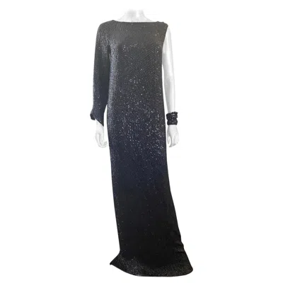Pre-owned Escada One Sleeve Black Jet Hand-beaded Chic Dress Nwt Size 6