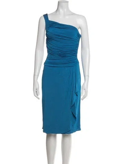 Pre-owned Escada One-shoulder Knee-length Dress In Blue