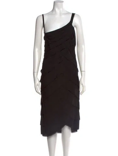 Pre-owned Escada One-shoulder Midi Length Dress In Black