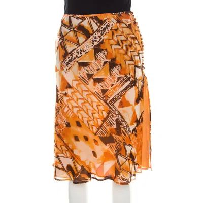 Escada Orange Abstract Print Silk Georgette A Line Skirt