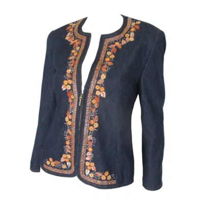 Pre-owned Escada Orange Flowers Sequin Denim Jacket