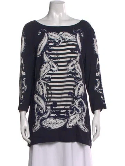 Pre-owned Escada Paisley Print Bateau Neckline Top In Blue
