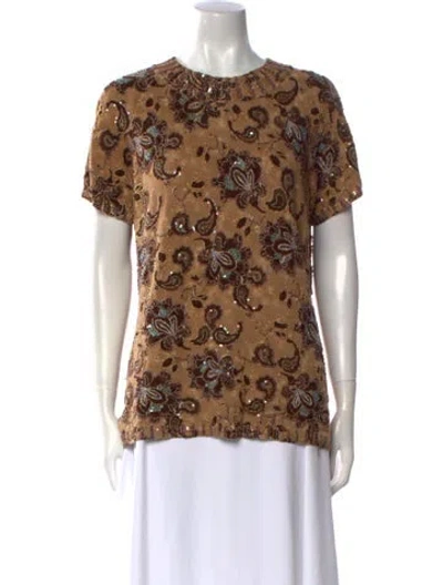 Pre-owned Escada Paisley Print Crew Neck Sweater In Brown