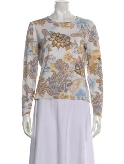 Pre-owned Escada Paisley Print Crew Neck Top In White