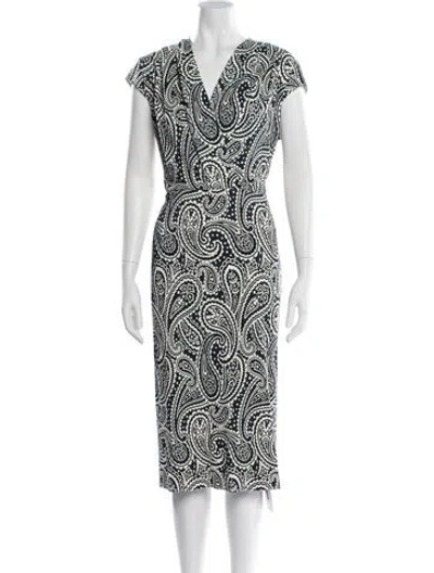 Pre-owned Escada Paisley Print Midi Length Dress W/ Tags In Blue