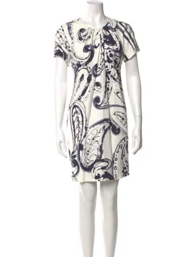 Pre-owned Escada Paisley Print Mini Dress In White