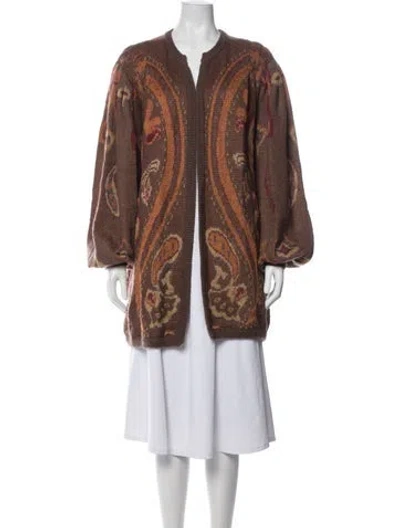 Pre-owned Escada Paisley Print Open Front Sweater In Brown