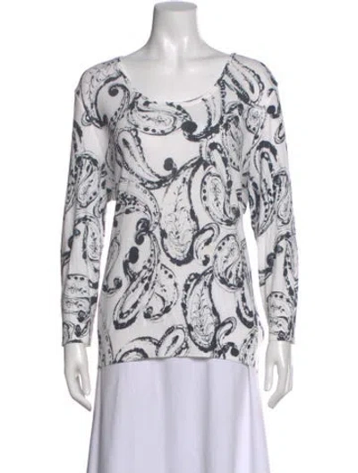 Pre-owned Escada Paisley Print Scoop Neck Top In White