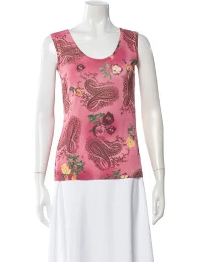 Pre-owned Escada Paisley Print Scoop Neck Top In White