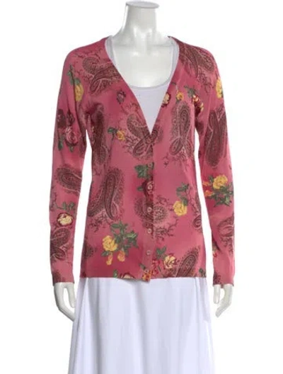 Pre-owned Escada Paisley Print V-neck Blouse In Pink