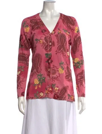 Pre-owned Escada Paisley Print V-neck Sweater In Pink