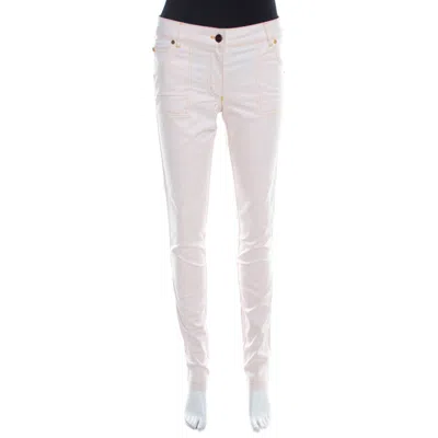 Escada Pale Beige Denim Contrast Topstitch Detail Tapered Jeans In Neutral