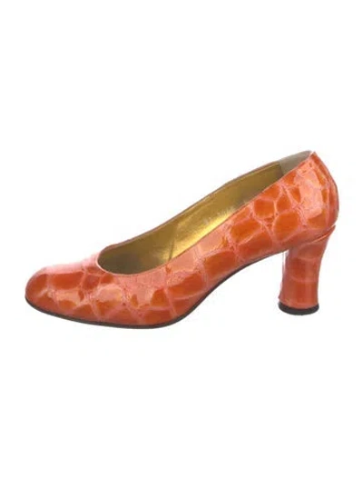 Pre-owned Escada Patent Leather Animal Print Pumps In Orange