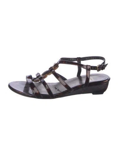 Pre-owned Escada Patent Leather Animal Print Sandals In Brown
