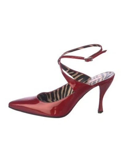 Pre-owned Escada Patent Leather Animal Print Slingback Pumps In Metallic/red