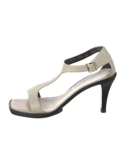 Pre-owned Escada Patent Leather Cutout Accent T-strap Sandals In Neutral