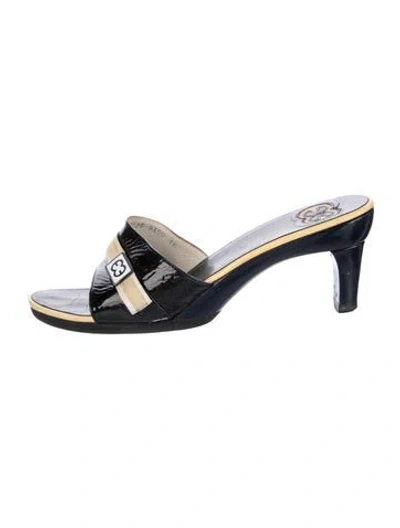 Pre-owned Escada Patent Leather Striped Slides In Blue