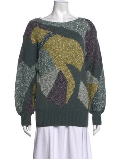 Pre-owned Escada Patterned Bateau Neckline Sweater In Green