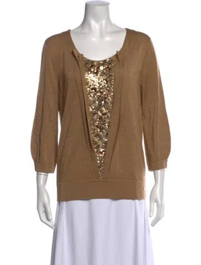 Pre-owned Escada Patterned Crew Neck Sweater In Gold/metallic