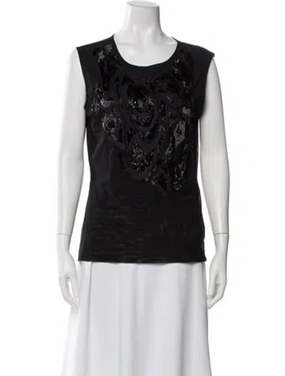 Pre-owned Escada Patterned Crew Neck Top In Black
