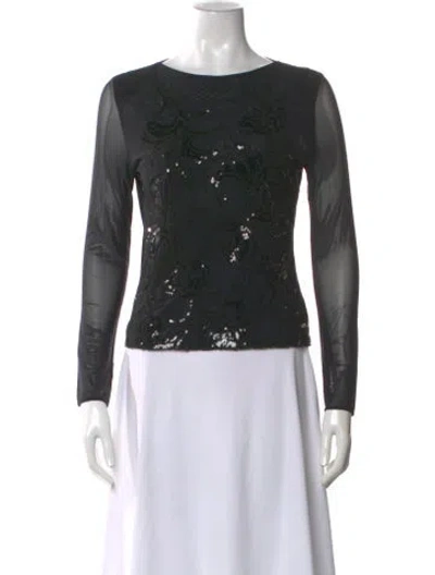 Pre-owned Escada Patterned Crew Neck Top In Black