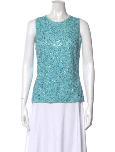 Pre-owned Escada Patterned Crew Neck Top In Blue