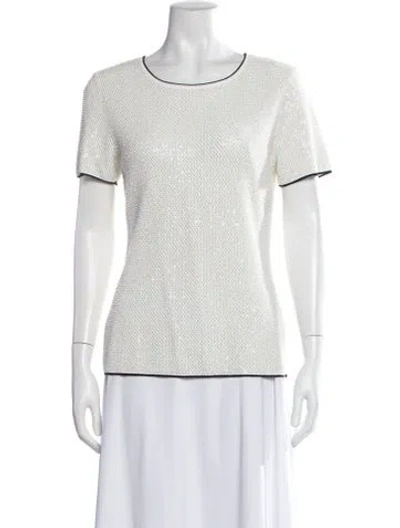 Pre-owned Escada Patterned Crew Neck Top In White